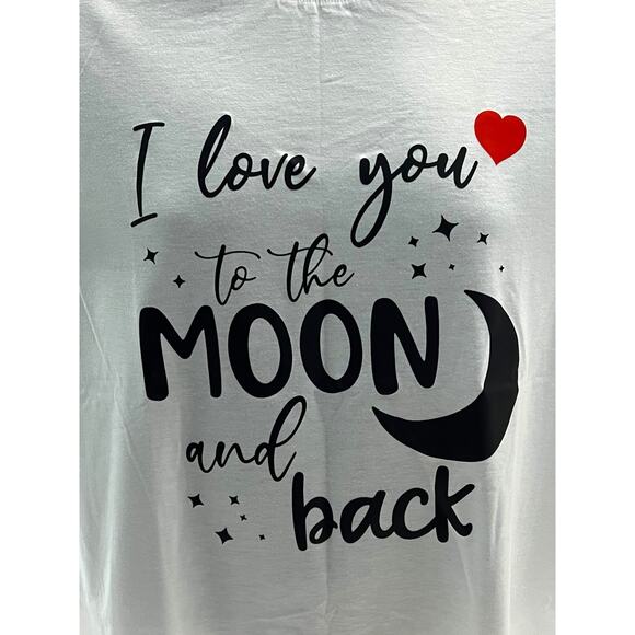 I Love You to the Moon and Back White T-Shirt Romantic Quote Tee Woman’s Size M - Picture 3 of 8